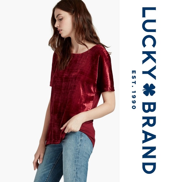 Lucky Brand Dark Red Velvet Top Zip-Up Shirt - Picture 1 of 4